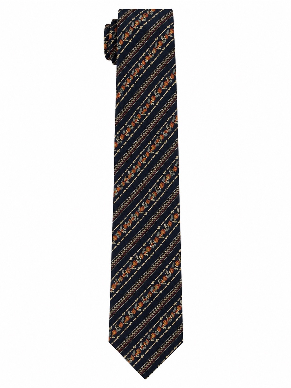Authentic Vintage Loewe Navy Silk Floral & Stripe Tie Made in Spain - Unisex